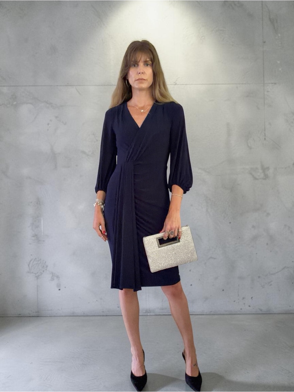 Eliza J Navy Wrap-Front Midi Dress